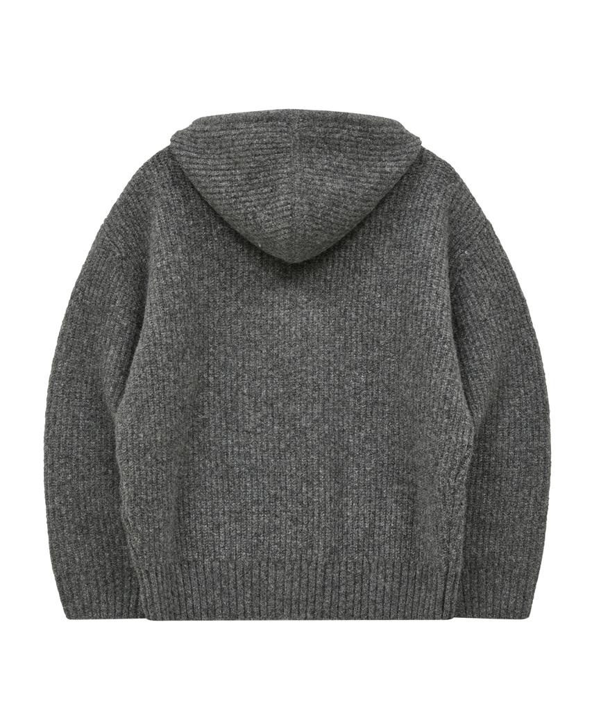 WAIKEI Big Star Check Applique Hoodie Knit Gray