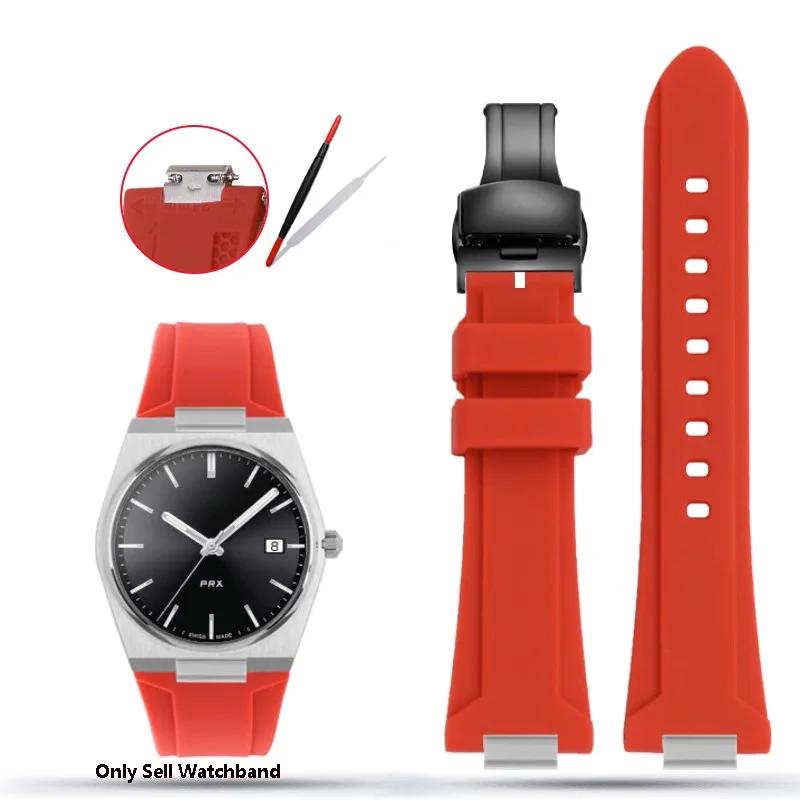 Silicone Rubber Watchband For TISSOT PRX Watchband T137.407/T137.410 Series Super Player Men Wrist Strap 26x12mm Convex End