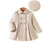 Детская одежда Новое осенне-зимнее однотонное шерстяное тренчковое пальто с шляпой для девочек