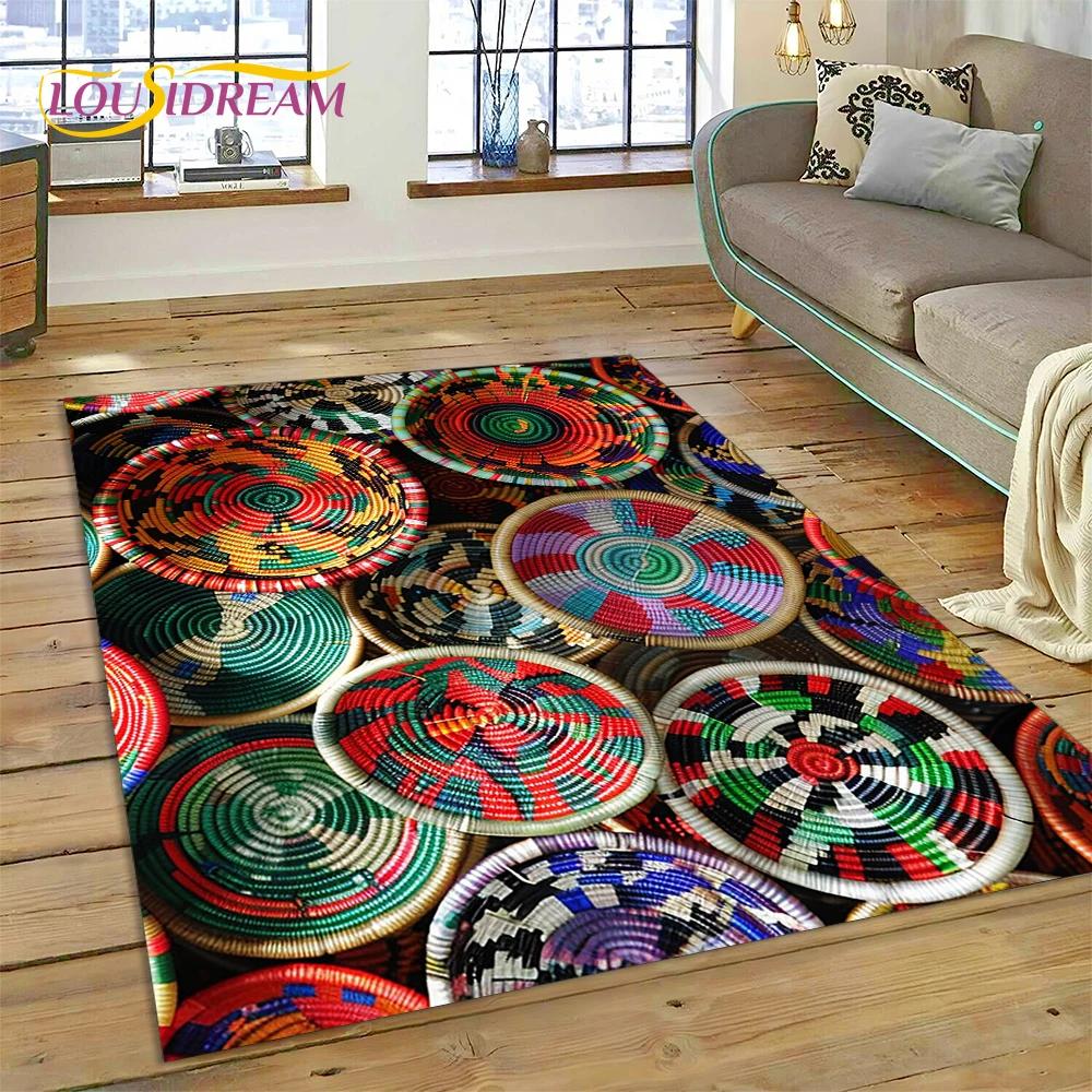 VIKAMA Colorful Flower Woven Art Mandala Rug, Non-Slip Carpet For Living Room, Bedroom, Sofa, Home Decor, Doormat
