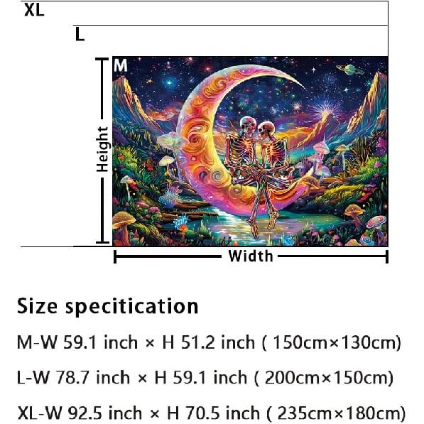 Huzuya Blacklight Skull Tapestry UV Reactive Galaxy Space Tapestries Psychedelic Moon Wall Tapestries Skeleton Lovers Wall Hanging for Bedroom Decor