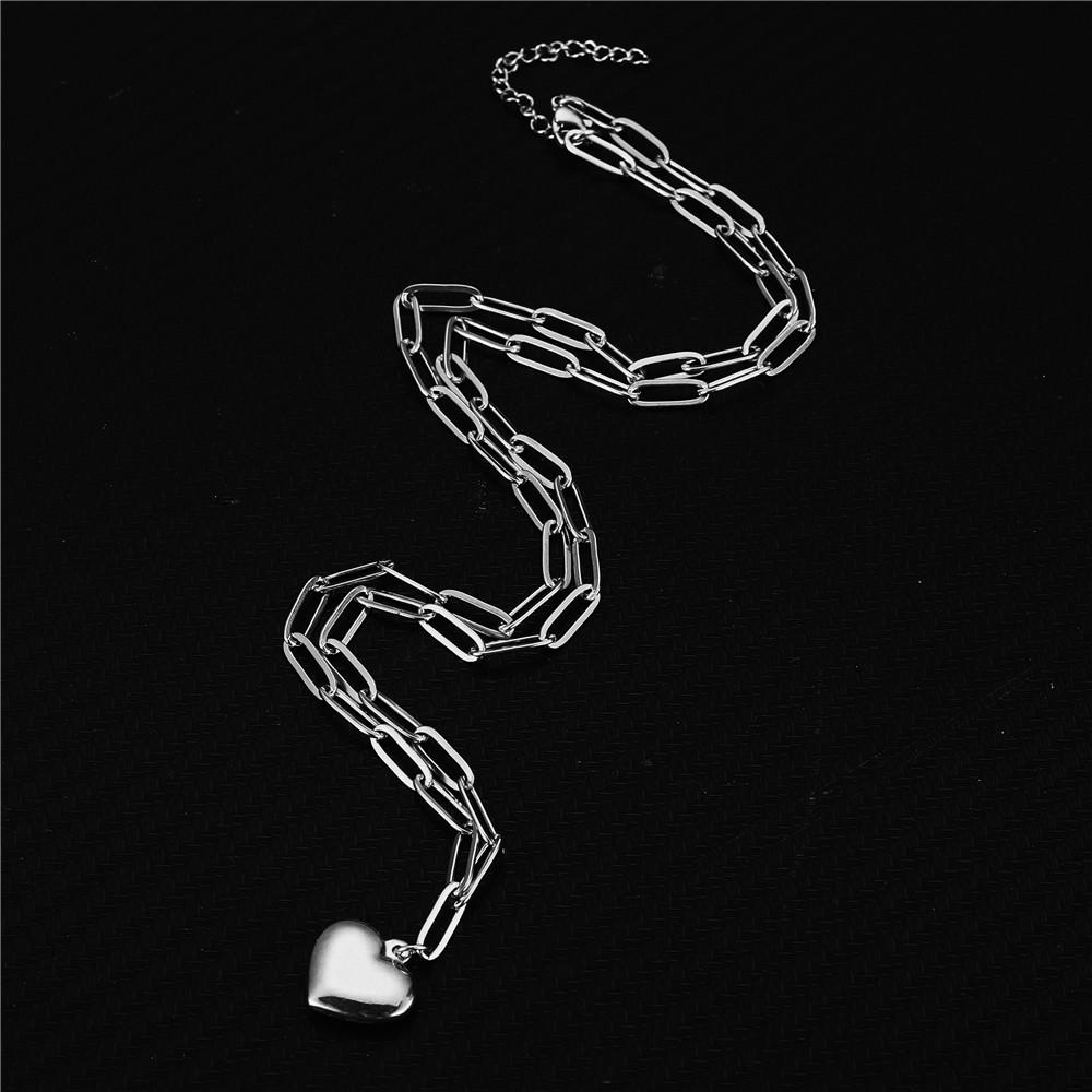 Stainless Steel Paperclip Chain Puff Heart Pendant Necklace For Woman Fashion Heart Jewelry Gifts