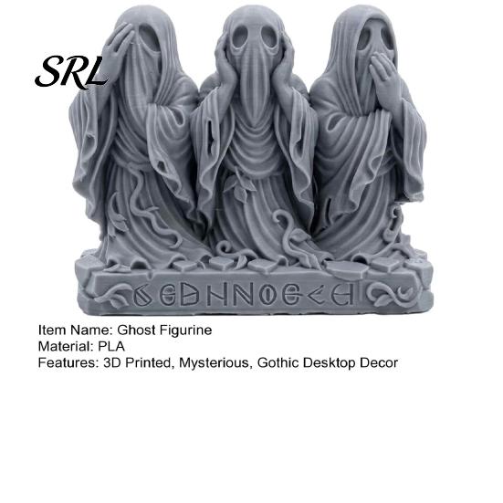 Gothic Room Accessories 3D Printed Ghost Figurine, See Hear Speak No Evil Halloween Desktop Decoration Statue, Ornament for Home, Office Table
