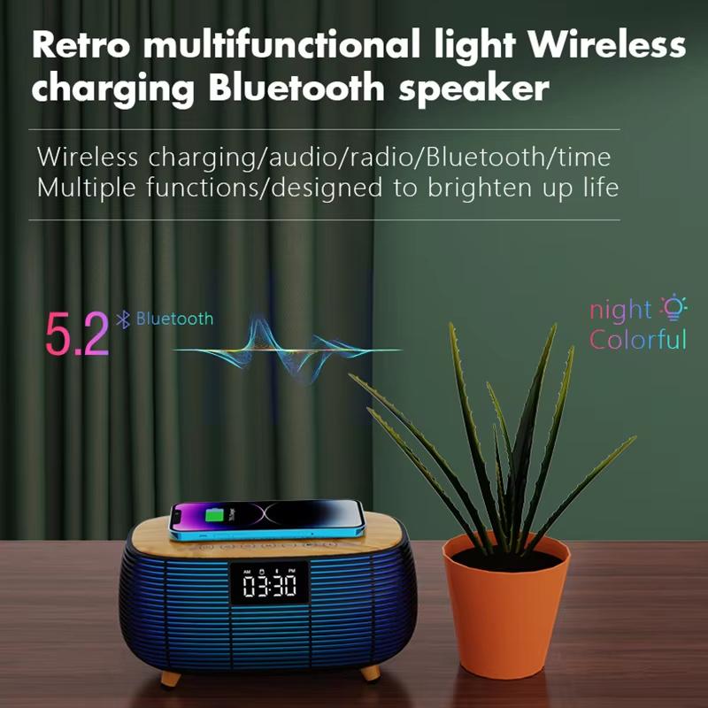 Bluetooth-динамик Беспроводная зарядка Будильник Сенсорный экран Светодиодная подсветка Атмосфера Высокое качество Настольный аудиосистема для кровати