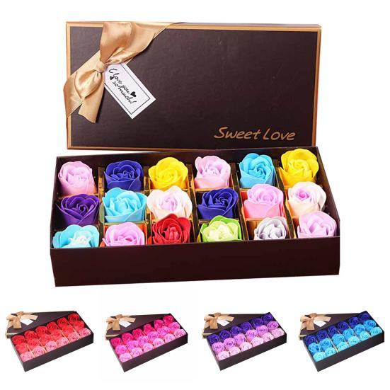 18Pcs/Box Artificial Flower Elegant Fragrant Multicolor High Simulation Soap Flower with Gift