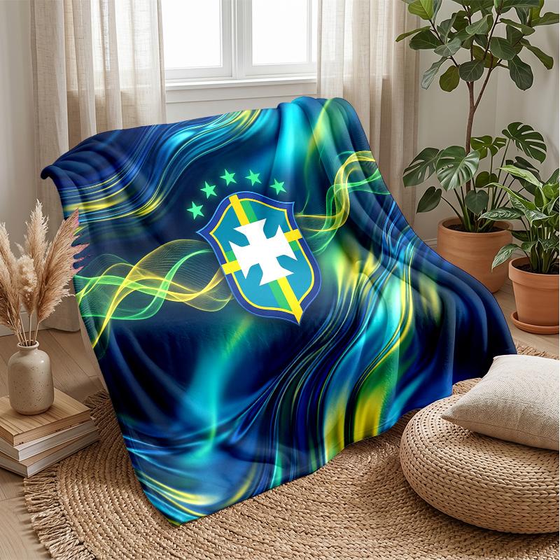 Brazil Football Printed Flannel Blanket Skin Friendly Warm Decorative Throw for Indoor Couch Bed Daily Use