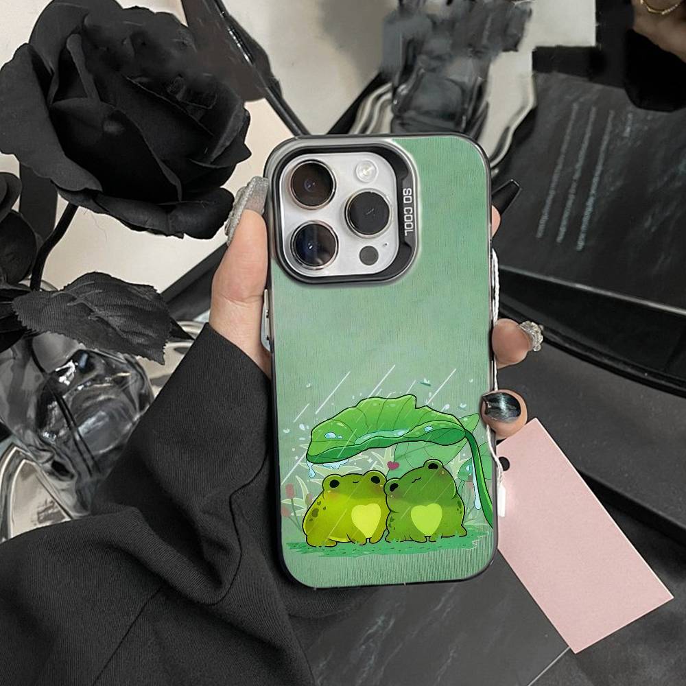 Мультяшный чехол для телефона с лягушкой для iPhone17, 16,15,14,13,12 Pro Max Черный Конфетный Матовый Ударопрочный Чехол