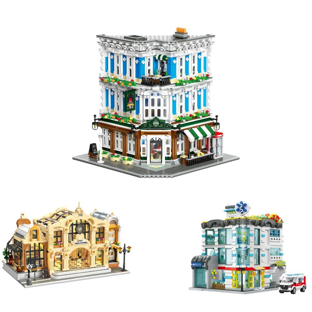 City Street Scene Building Blocks Set Modular House DIY Bricks Model Kit Creative Assembly Toy Decor Collectible Gift for Adults