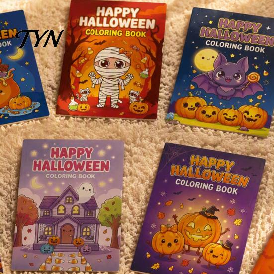 Creative Halloween Painting Book 8PCS Coloring Set, Pumpkin Ghost And Bat Educational Art Supplies Design, Activity for Kids Party Favors Events