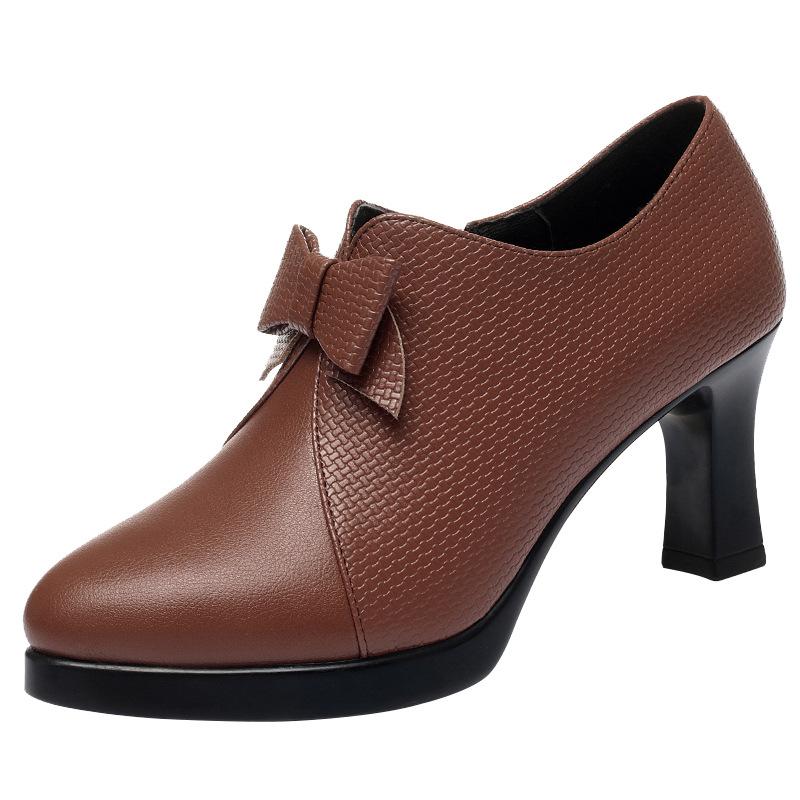 Мода Женская мода Ретро Одинарная обувь Туфли на платформе Женские 2024 Черные кожаные туфли Женские Офисная модель Высокие каблуки