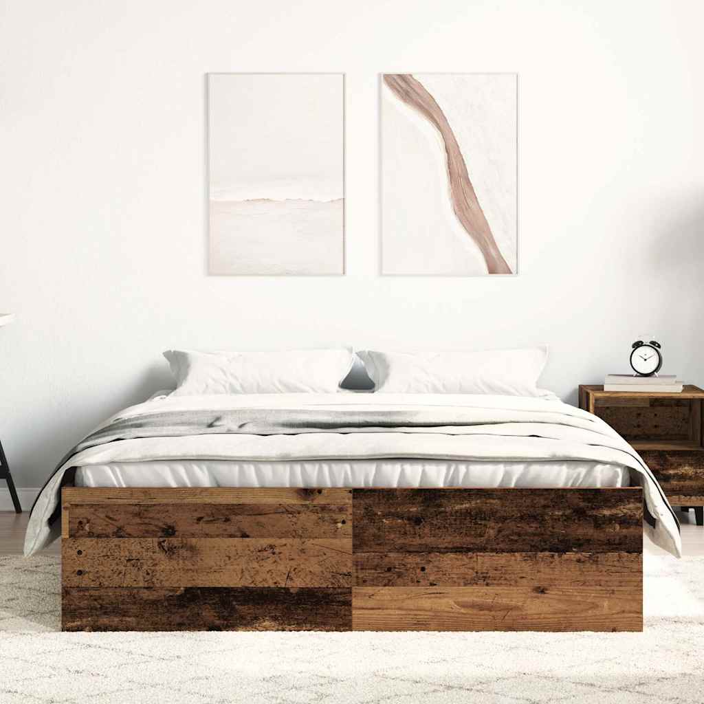 Bed Frame without Mattress Rustic Wood Look 135 x 190 cm Engineered Wood