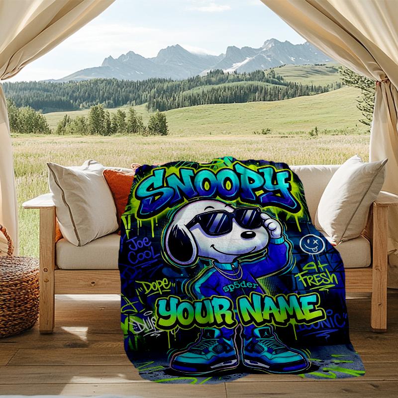 Custom Name Snoopy graffiti art. Flannel Fleece Blanket Cozy Warm Throw Blanket For Couch Bed Travel All Season Use