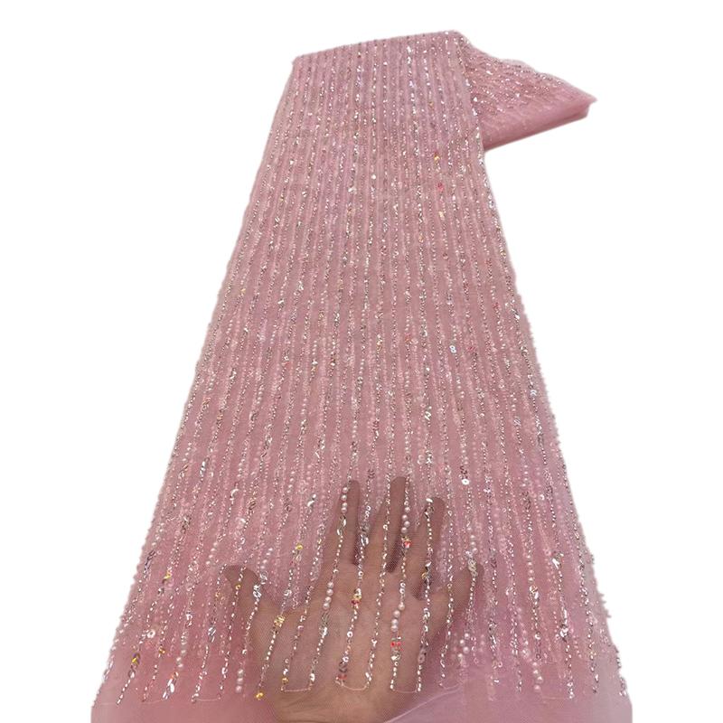 1 ярд Африканская роскошная кружевная ткань с бусинами и тюлем Нигерийская ручная работа Плотная кружевная ткань с пайетками Для DIY Свадебные Вечеринки Платья