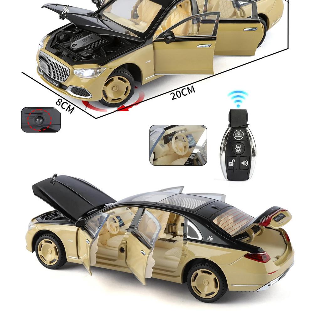 1/24 Maybach S680 Управление ключом Металлическая модель автомобиля Игрушка Литье под давлением Металлическое литье Звук и свет Оттяжная машинка Игрушки для детей Транспортное средство