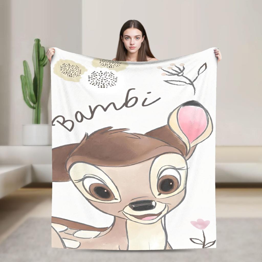 Cartoon Deer Bambi Blankets Fleece Funny Breathable Throw Blankets for Bed Sofa Winter