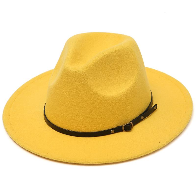 Classic British Belt Buckle Wool Fedora Hat Men Women Imitation Woolen Winter Felt Hats Fashion Jazz Hat Chapeau
