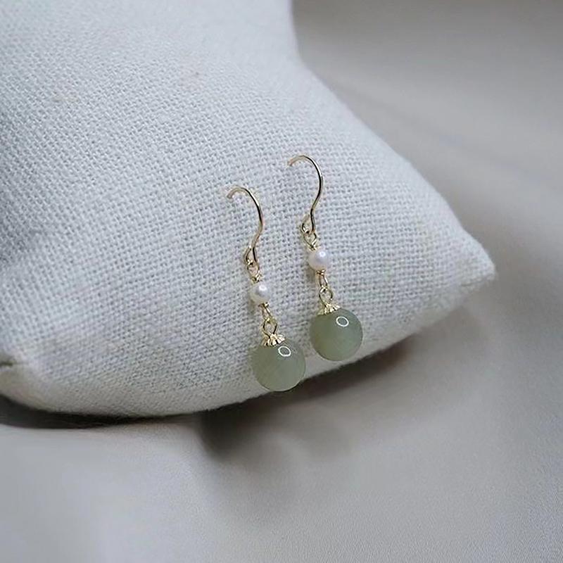 Винтажные нефритовые серьги в китайском стиле для женщин, изысканные серьги с имитацией нефрита и халцедона