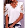 Women's T-shirt with Lace Stitching Loose V-neck Short Sleeved T-Shirts Women’s