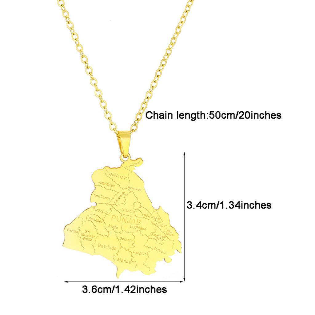 Chic Punjab Map Pendant Clavicular Chain Accessory Exquisite City Map Necklace Adornment for Daily Wear Dates Parties