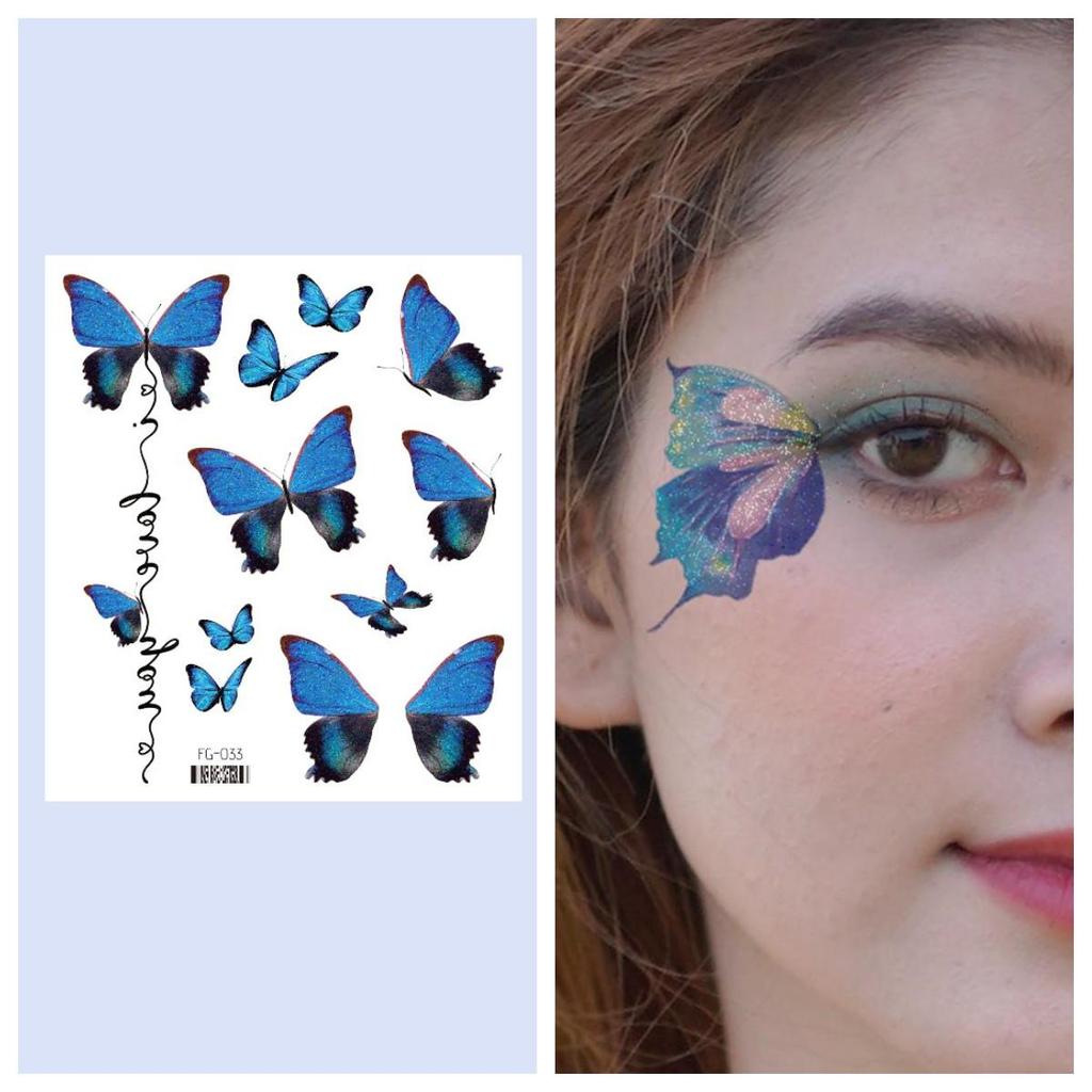 12/1 Sheets Gradient Glitter Temporary Butterfly Facial Tattoos Costume Party Face Tattoos For Women/Girls Waterproof But Easy Remove Tattoos