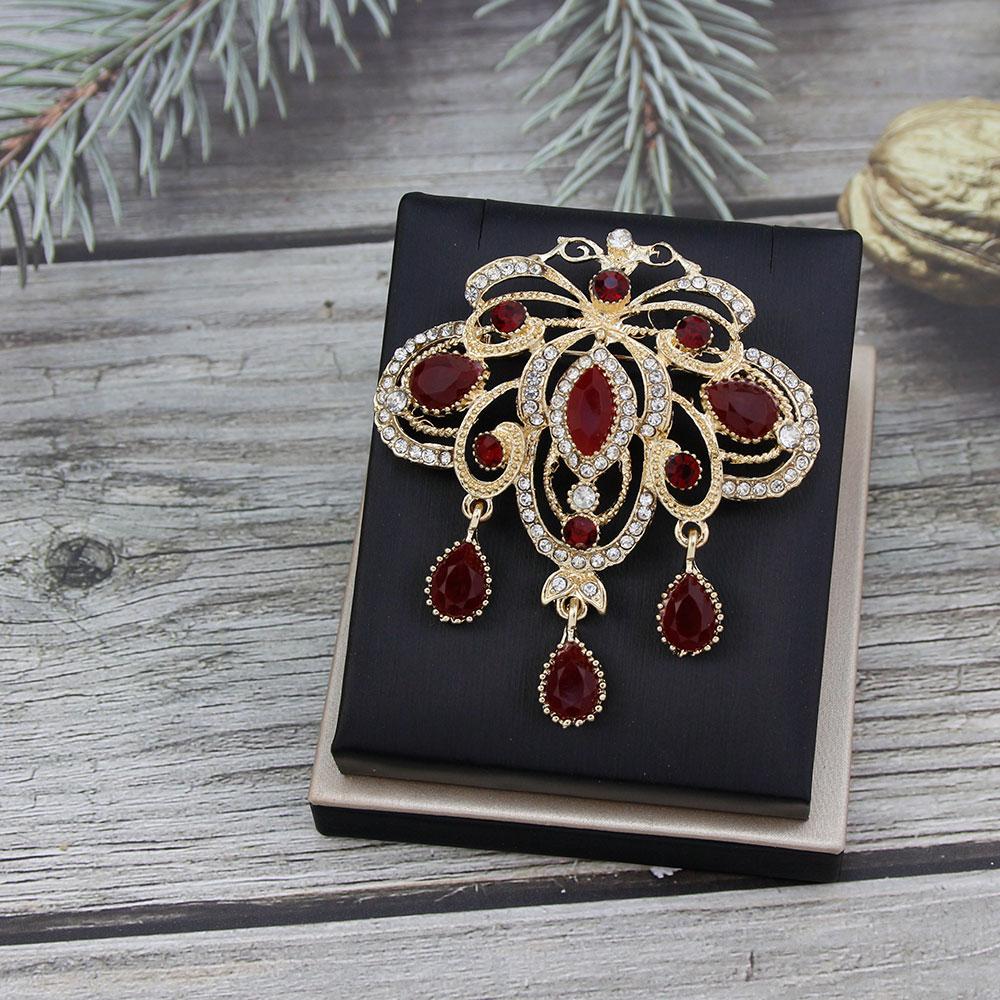 Women's Brooch Gold Crystal Jewelry Brown Brooch Bridal Dress Brooch