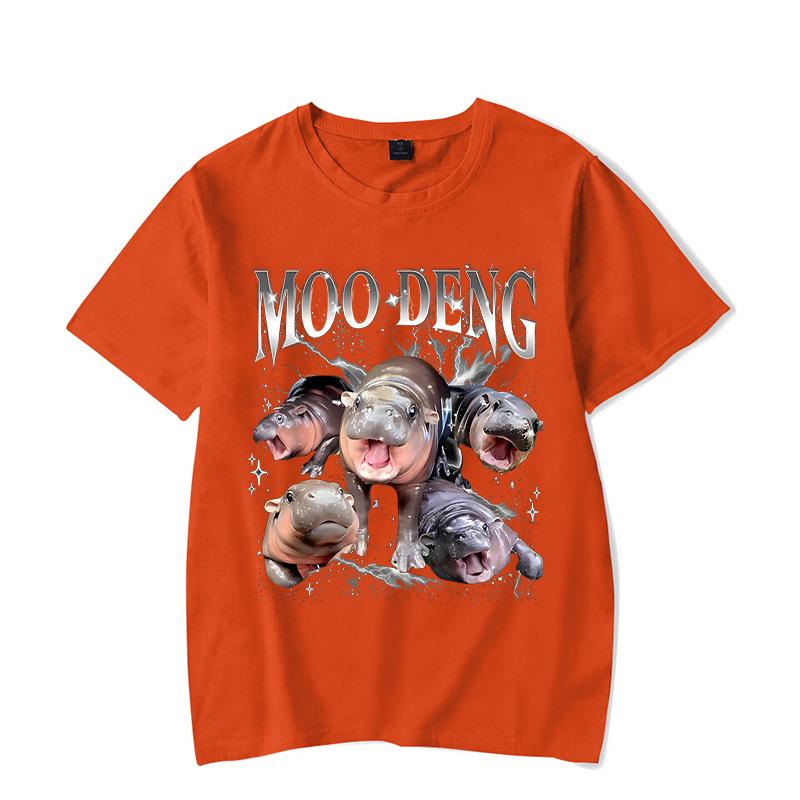 Ladies' Loose Casual Fun Moo Deng Bouncing Pig Print Pure Cotton Short Sleeved Top T-Shirts Women’s