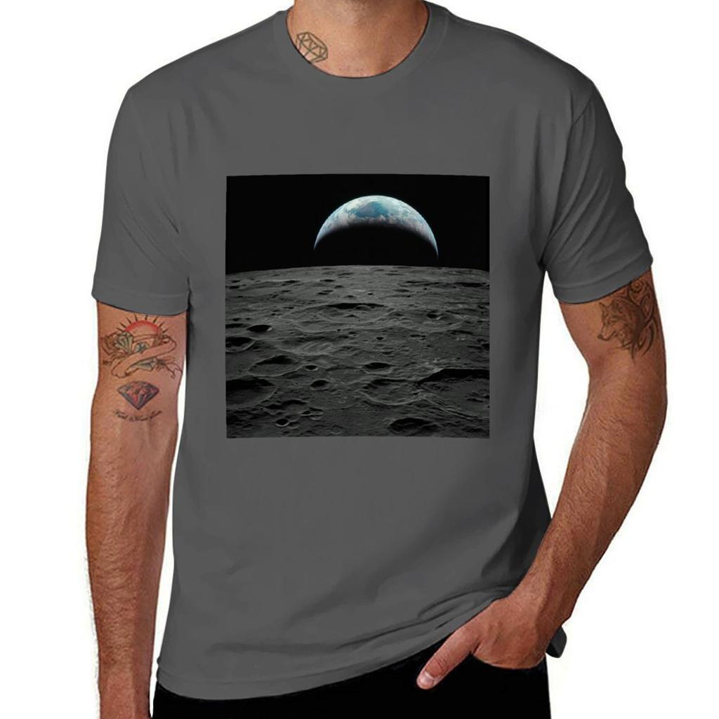 Apollo Earthrise Over Moon Tshirt Work Basic Short Sleeve Top