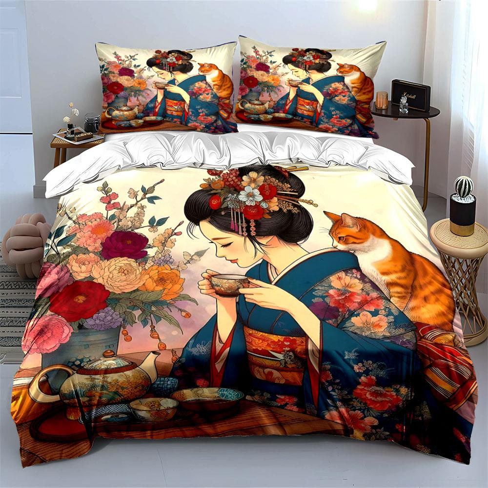 Graceful tea blossom harmony. Bedding sets Duvet covers Pillowcases(1* Duvet Cover 2* Pillowcases without duvet insert)