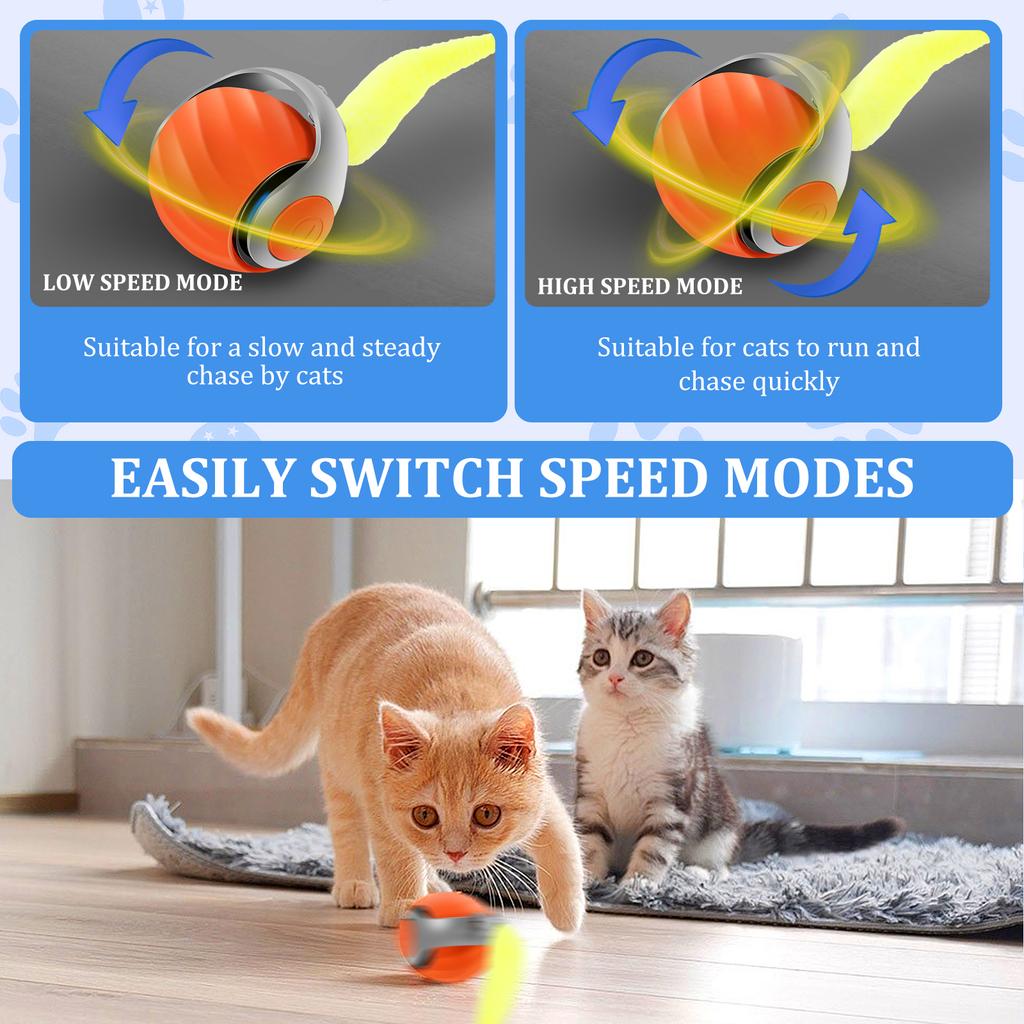 2 шт. Интерактивный мяч для кошек, перезаряжаемый через USB, мячи для кошек со сменными хвостами, электронные автоматические катающиеся игрушки-волшебные мячи для кошек