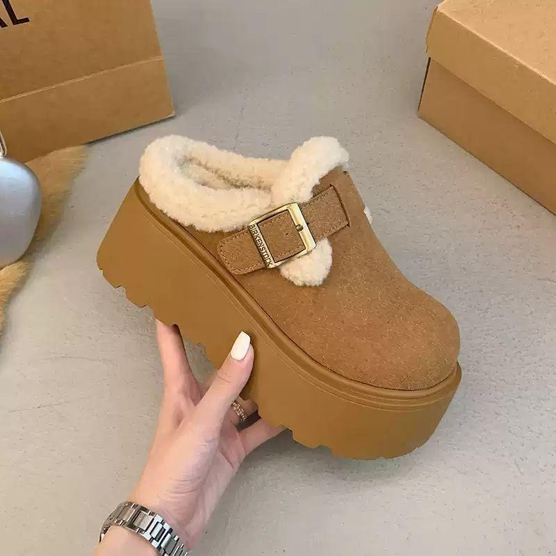 Baotou half slippers fairy cotton slippers thick bottom season fluff heightened wind hair Birkenga