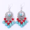 Ethnic Simulation Turquoise Beaded Earrings With Silver Filigree For Casual Wear