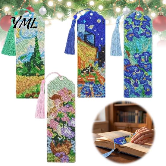 DIY Art Craft Kits 4PCS Christmas Theme Diamond Painting Bookmarks, Creative Kits, Crafts for Beginners Stress Relief Portable Book Markers