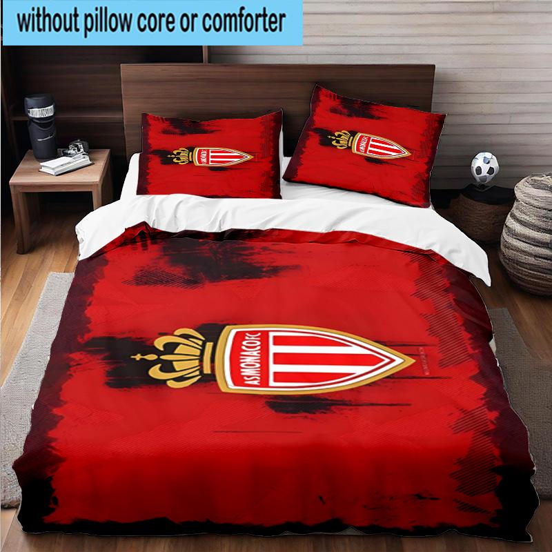 3pcs Monaco Football club Printed Bedding Set Duvet Cover Closure Includes 1 Duvet Cover & 2 Pillowcases Bedding Sets Home Decor Gifts