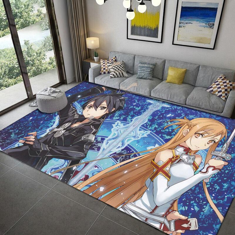 Ковер Sword Art Online (Искусство меча онлайн) разных размеров Ковер для гостиной, спальни, детской комнаты Домашний декор Ковер для зоны Нескользящий коврик Коврик под диван