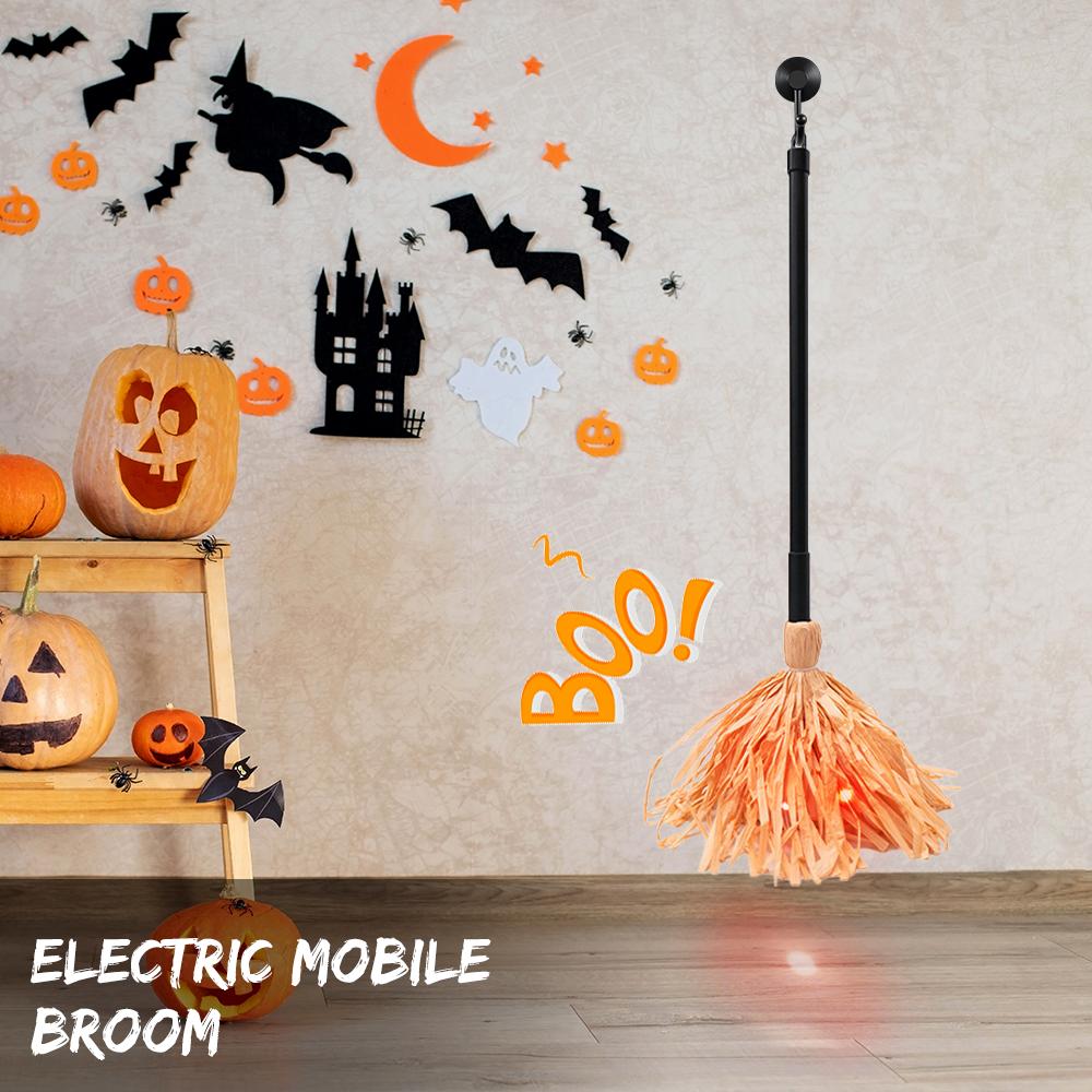 Floating Witch's Broom Halloween Holiday Party Decoration Props Haunted Animated Dancing Broomstick Halloween Decorations
