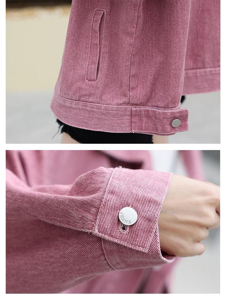 Women’s Casual Pink Denim Jacket - Autumn 2023 Loose Fit, Age-Reducing Style