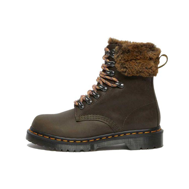 Dr. Martens 1460 Faux Fur Lined Warm Comfortable Boots Women Boots Gray-Green 26951481