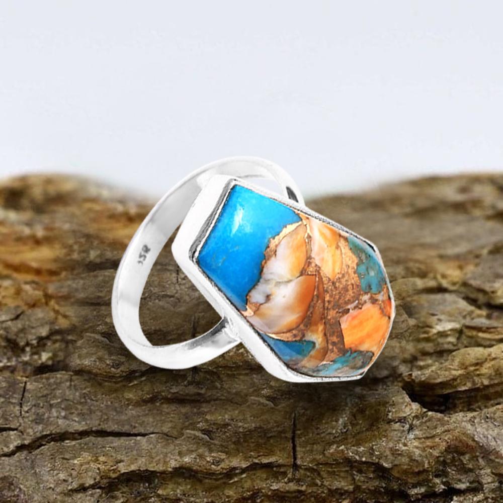 Oyster Copper Turquoise Gemstone Ring, Coffin Ring, Designer Ring, Unique Design, Gift For Her, 925 Silver Jewelry