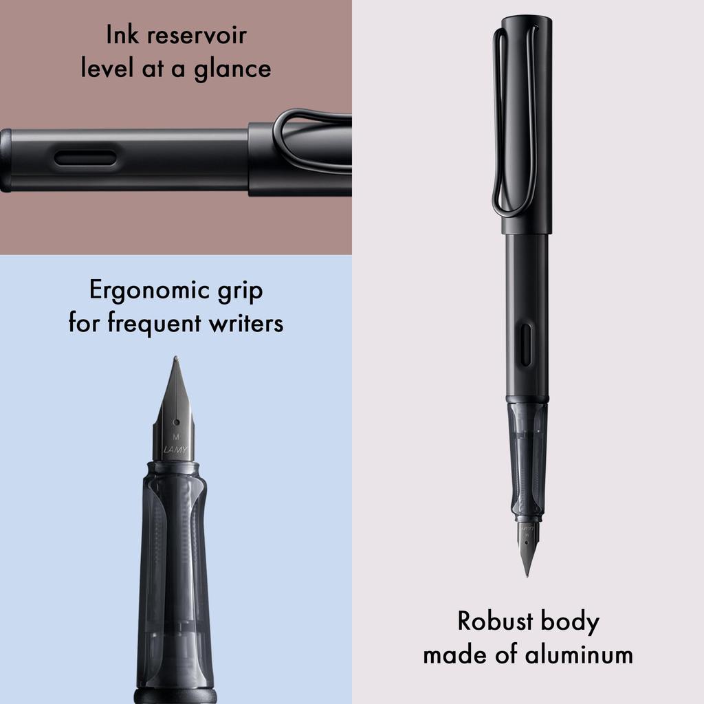 Lamy Черная перьевая ручка Эргономичная ручка и черное стальное перо Размер F Легкий алюминиевый корпус LAMY T 10 с синим картриджем AL-star - - - - Для правшей