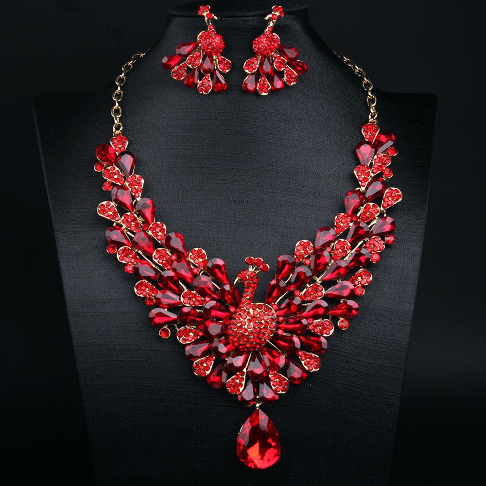 New 7-color Full Diamond Super Flash Peacock Necklace Earrings Set Femininity Banquet Dress with Accessories 2026