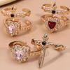 2pcs Can Be Assembled Heart and Cross Rings for Women Men Couple Silver Gold Color Adjustable Open Ring Fashion Party Jewelry