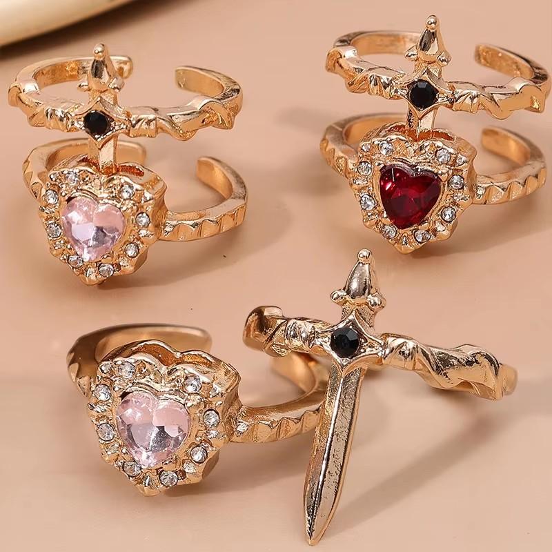 2pcs Can Be Assembled Heart and Cross Rings for Women Men Couple Silver Gold Color Adjustable Open Ring Fashion Party Jewelry