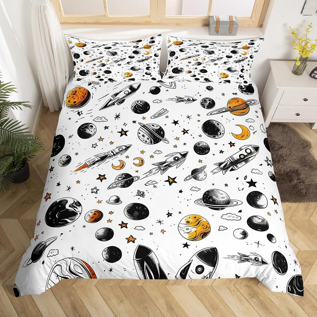 Пододеяльник Planet Kids с изображением планет, ракет, дирижаблей, космоса, галактики, комплект постельного белья, пододеяльник со звездами и точками, мультяшный пододеяльник