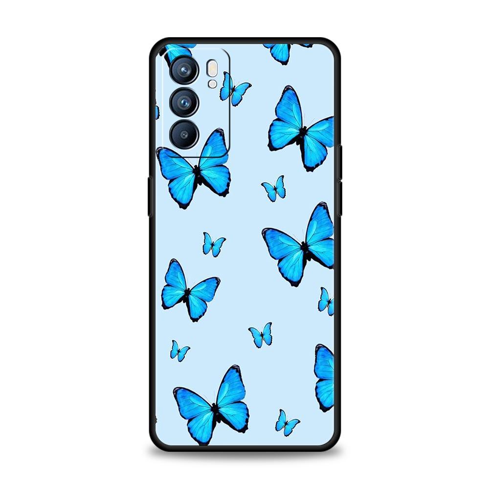 Butterfly Phone Case For Oppo Find X5 A54 A53 A52 A9 2020 A15 A95 A16 A76 A74 A12 Reno7 SE Reno6 Pro Plus 5G Soft Black Cover