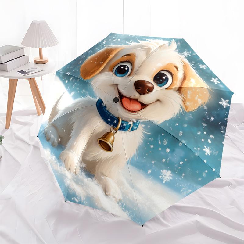 0106 Snowflake Dog pattern, automatic folding umbrella, portable and foldable design, 8 ribs, a Christmas or birthday gift.