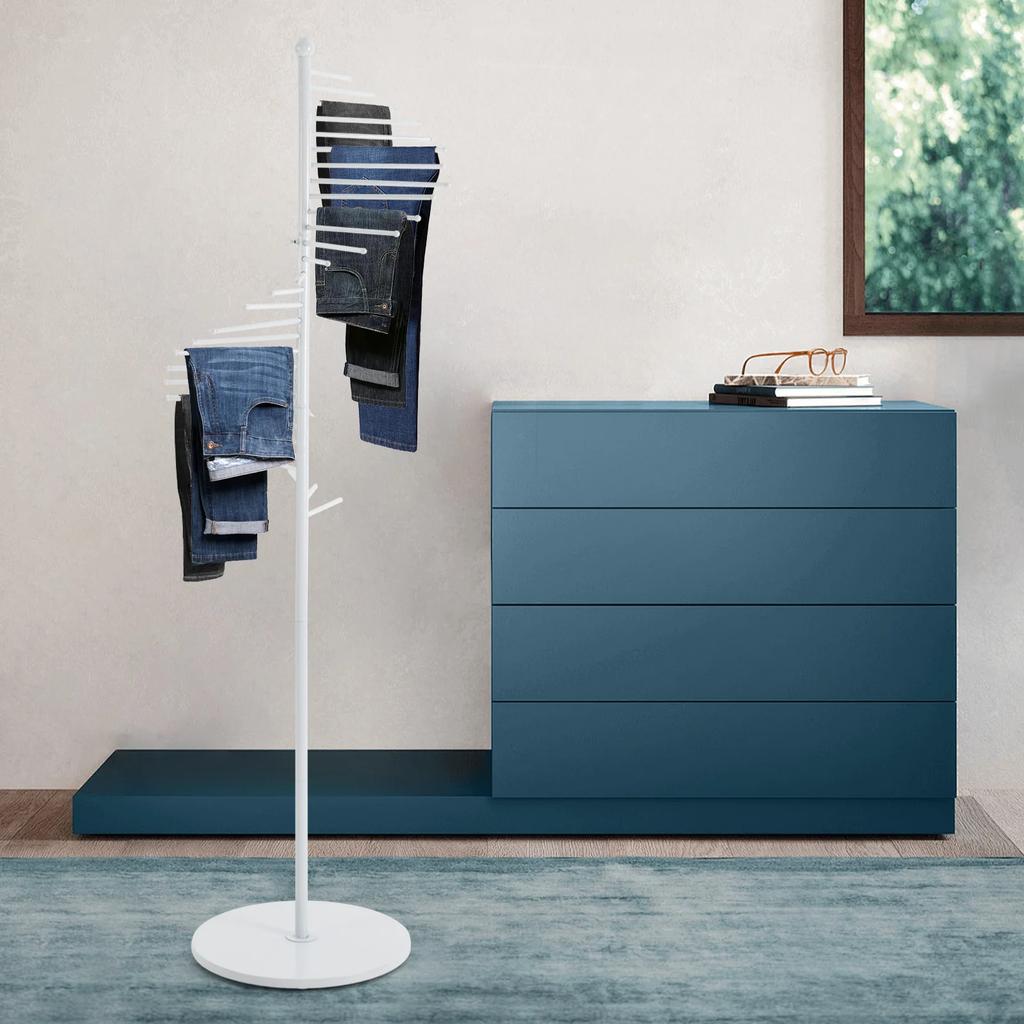 Modern White 5.58ft Floor Standing Spiral Scarf Display Rack, Adjustable Height Multi-Tiered Hanging Organizer for Scarves, Ties