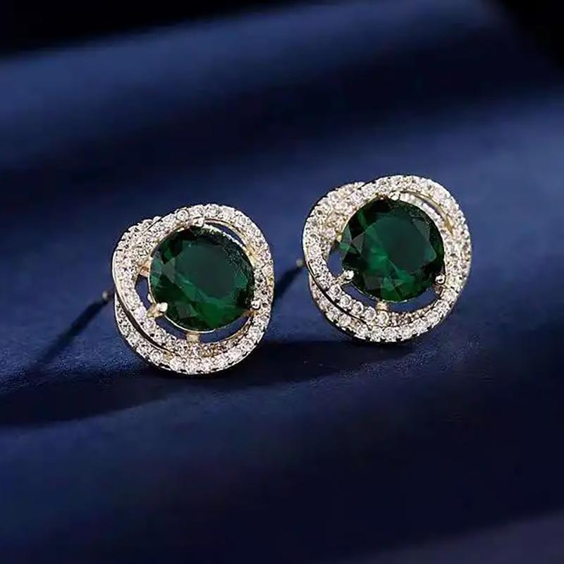 Vintage Emerald Green Rhinestone Stud Earrings For Women Inlaid Crystal Stud Earrings For Bridal Wedding Ear Jewelry Gifts