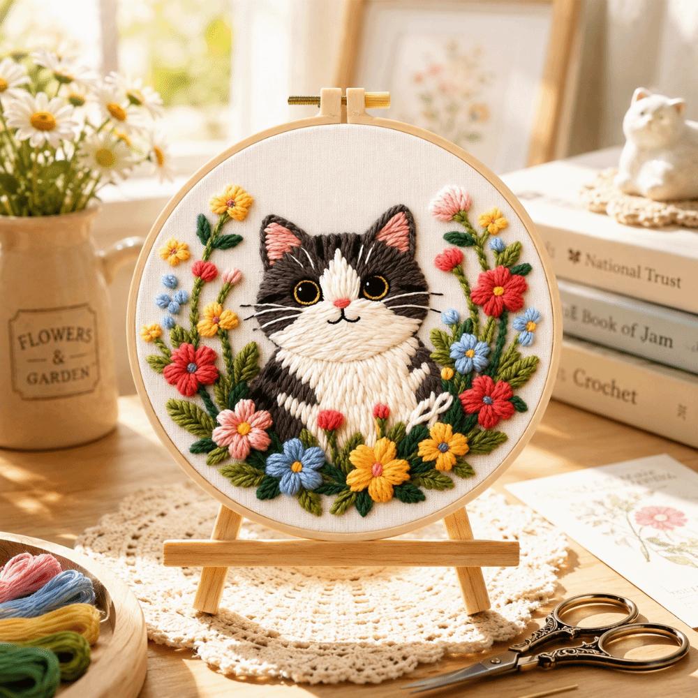 DIY Embroidery Kit Colorful Needlework Craft Animal Embroidery Flower Sewing Kits Beginners