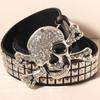 Y2K Black Rivet Belt Rhinestone Skeleton Belt Jeans Decor Skull Wide Waistband Women