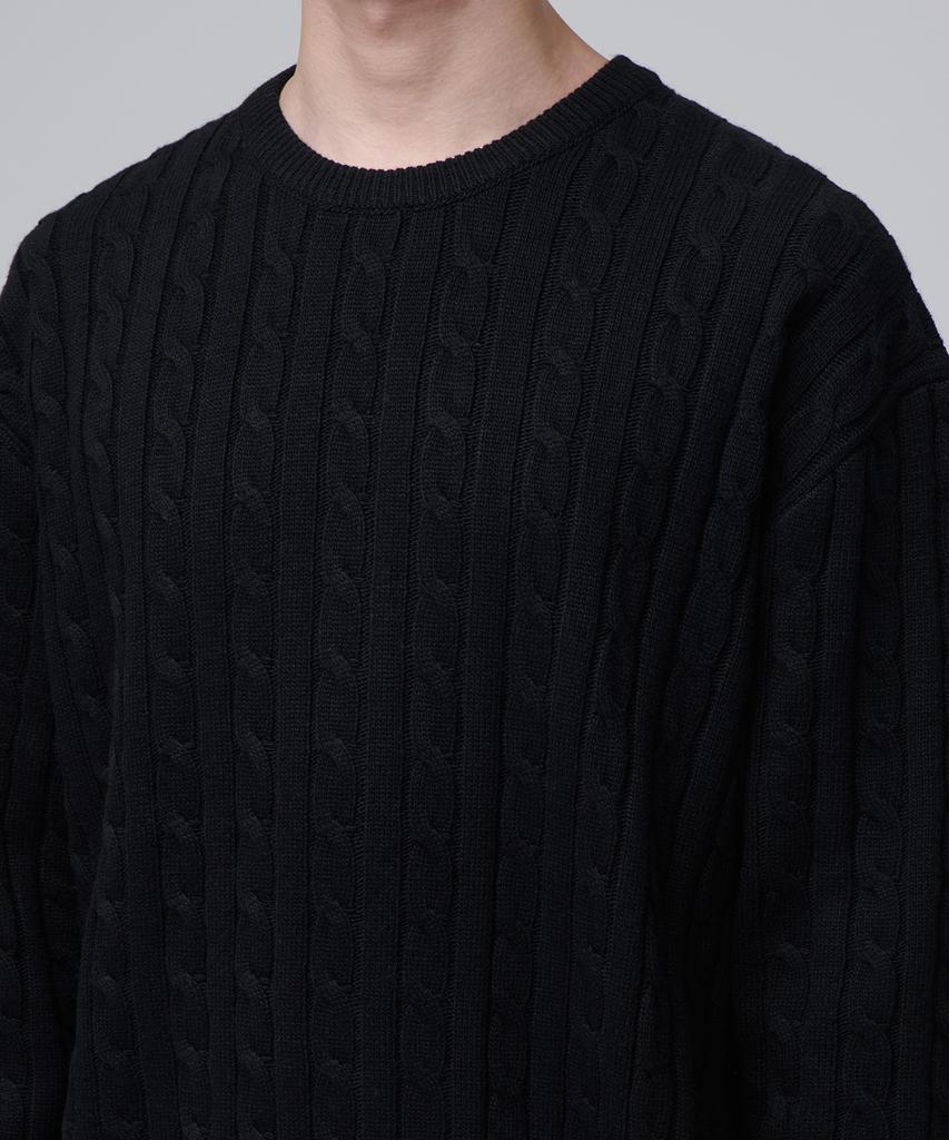 MUSINSA STANDARD Cable Crew Neck Knit [Black]